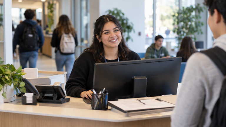 Student working at a campus job.