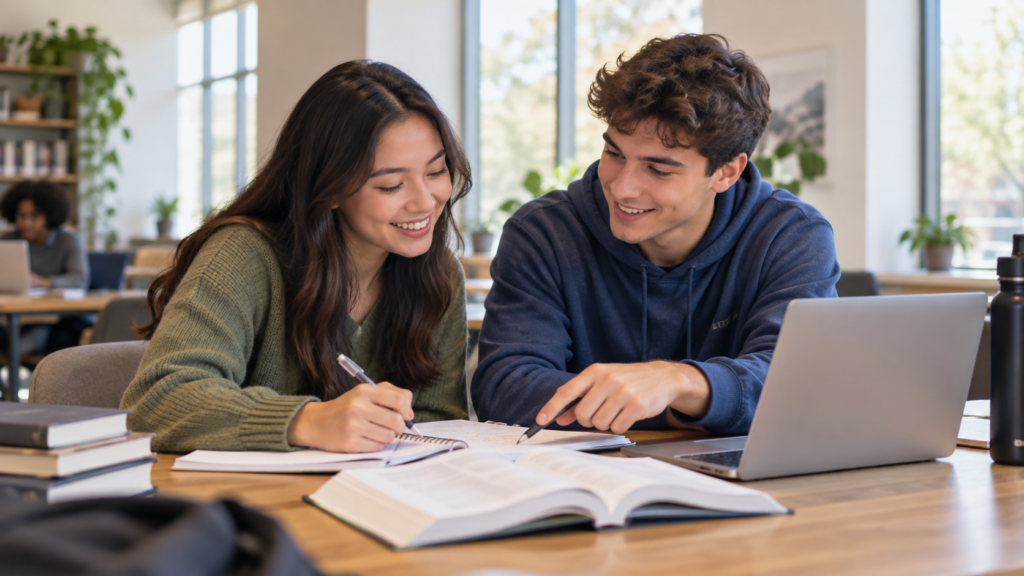 Student tutoring another student.